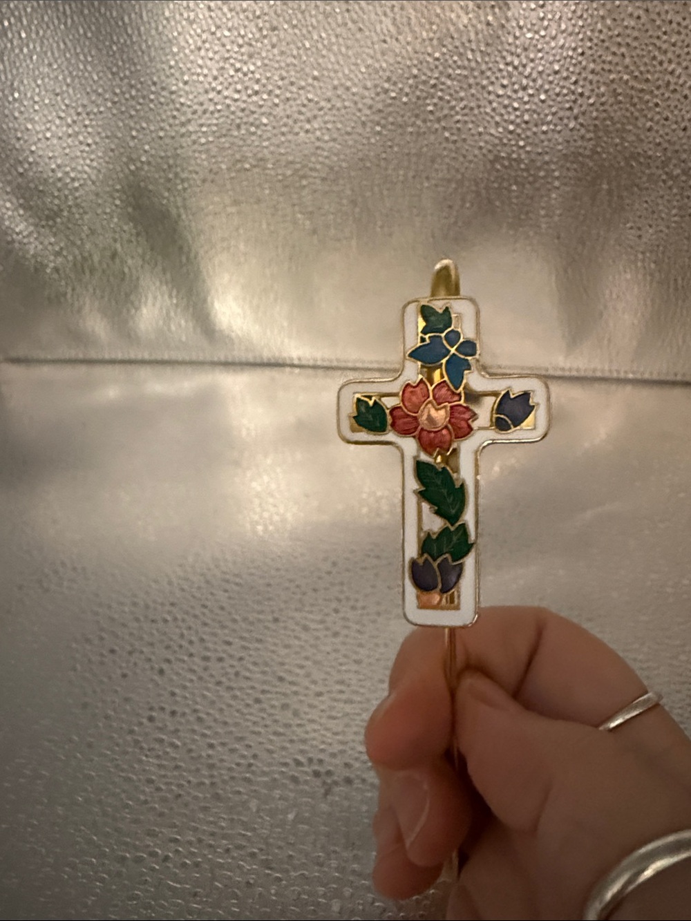 Vintage Enamel Cloisonné Floral and Butterfly Cross book mark